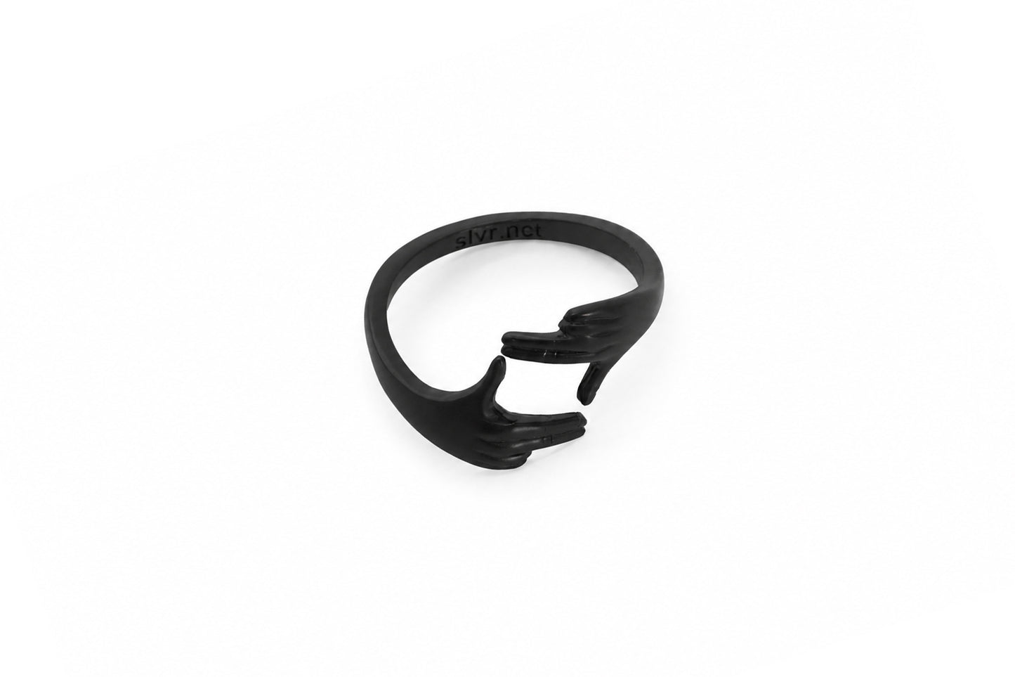 Silver Noct Framing Hands all-black stainless steel ring for photographers, framing gesture design