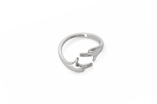 Silver Noct Framing Hands matte stainless steel ring for photographers, framing gesture design
