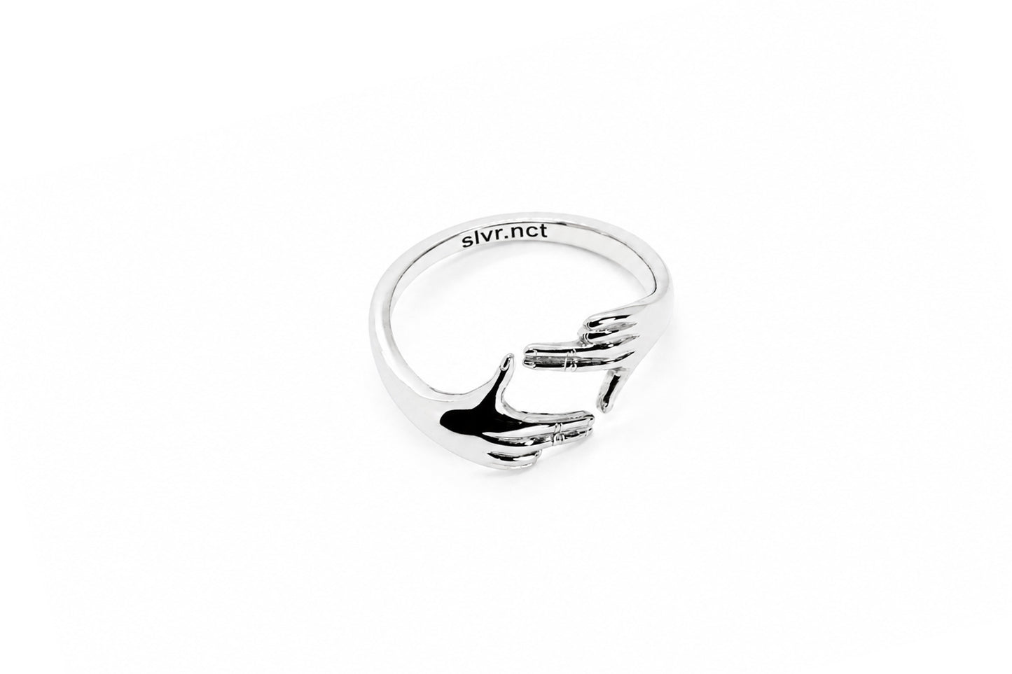 Silver Noct Framing Hands polished stainless steel ring for photographers, framing gesture design
